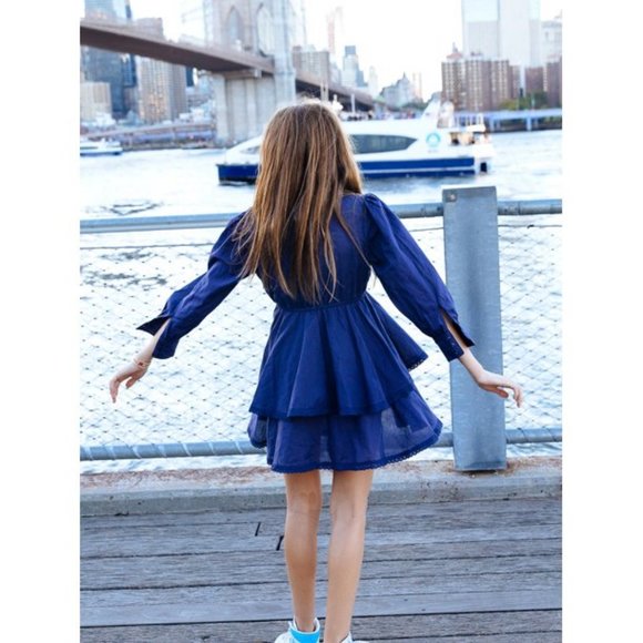 New Girl's Size Large 10 School Dress outfit Navy Dark Blue lace 100% cotton New - Picture 8 of 9